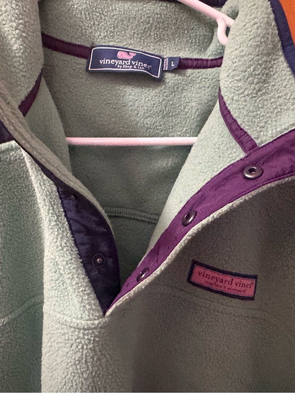 Vineyard Vines Mint Green Fleece Pullover with Purple Trim